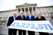 Halifax Foundation NI Stormont 2016 - (l-r) , Jim McCooe, Lloyds Banking Group Ambassador for NI and Halifax Foundation NI Trustee, Dr Brian Scott, HFNI Chairman, Minister for Communities Mr Paul Givan MLA, Imelda McMillan, HFNI Deputy Chair